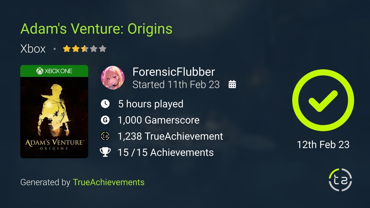 Adam's Venture Origins achievement summary